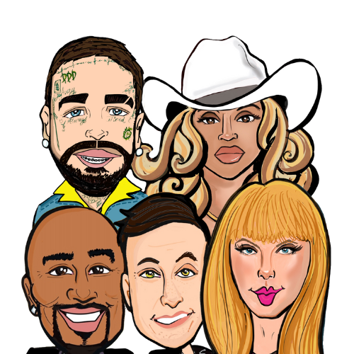 Celebrity caricatures by Cathy Nolan